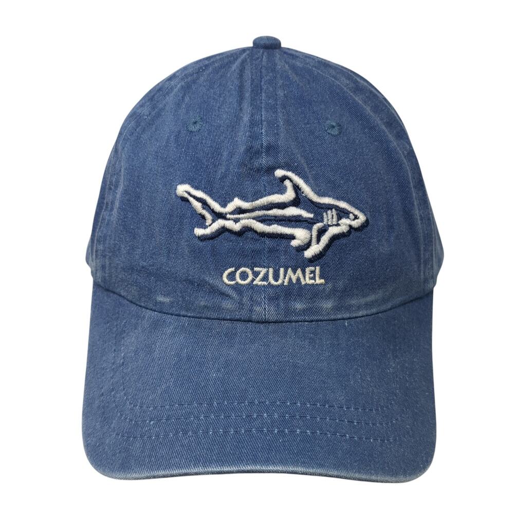 Shark Cozumel Slideback Hat Blue One Size Adjustable Leather Strap Del Sol